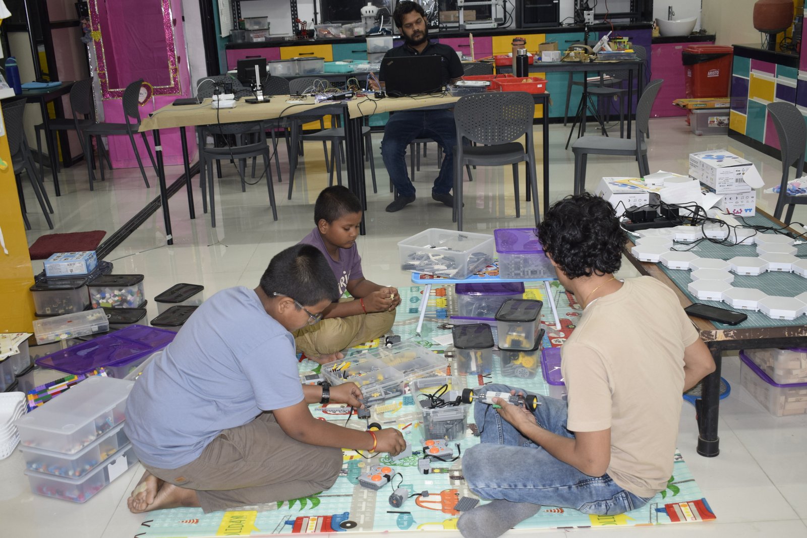 Kids with their tower project